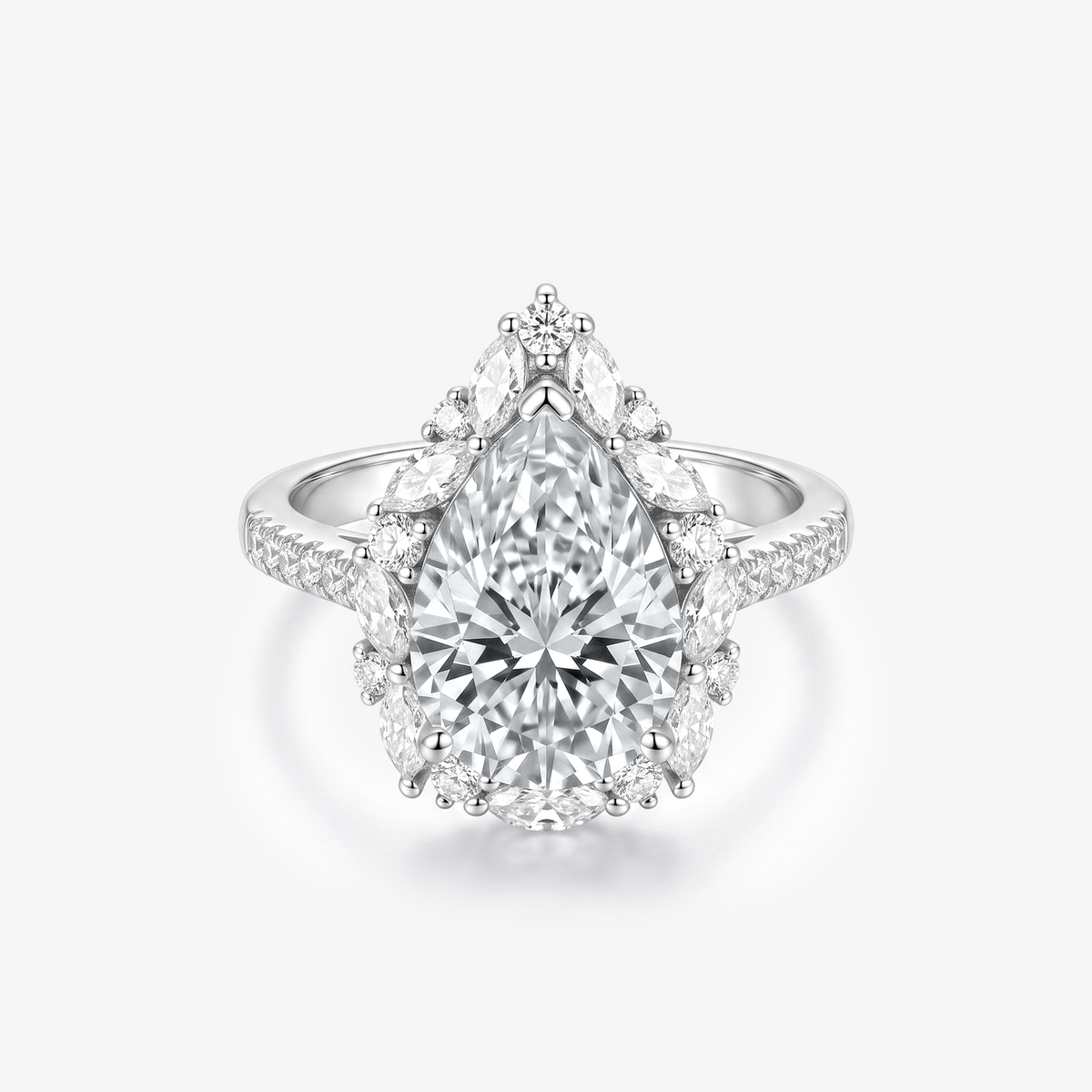 Pear Moissanite Marquise Halo Pavé Ring