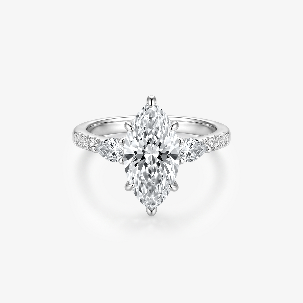Marquise Moissanite Three Stone Pavé Ring