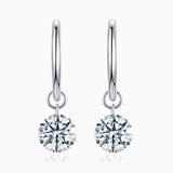 Chunky hoop earrings with round moissanite solitaire charm, white gold vermeil
