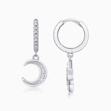 Back view: moon and star drop earrings with white gold vermeil hinged hoop