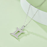 Gemini symbol pendant with pavé stones, white gold vermeil finish, on silver chain