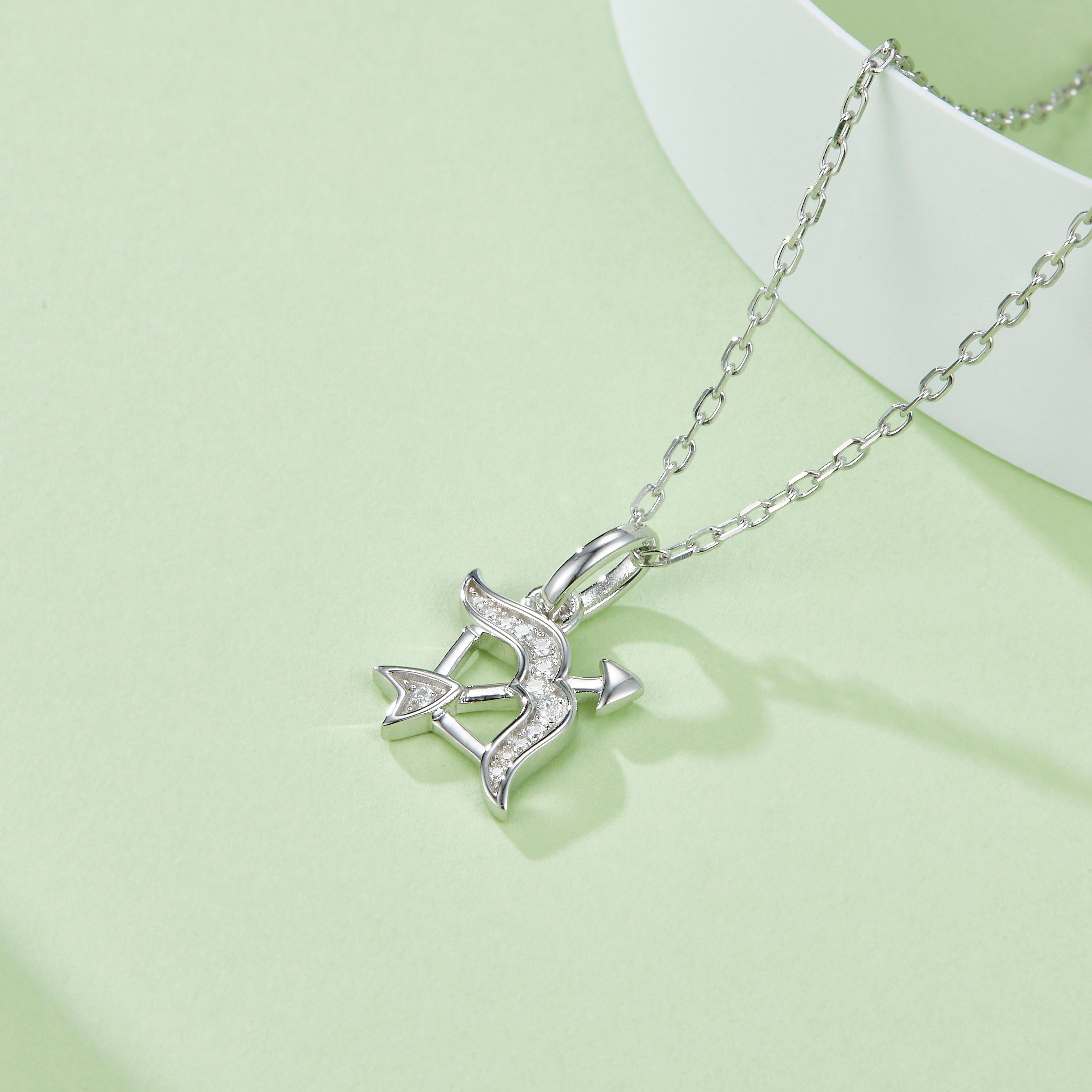 Sagittarius zodiac pendant necklace in white gold vermeil with chain bail and link