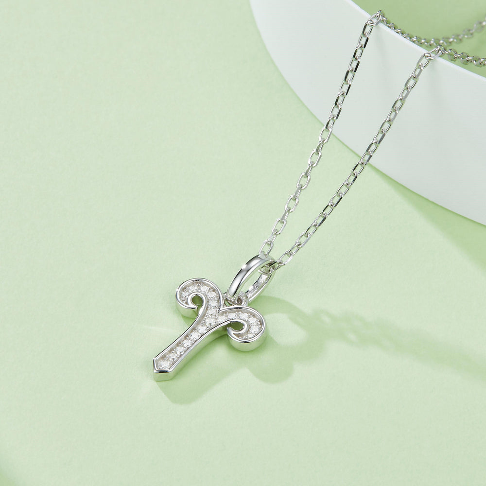 Aries zodiac moissanite pendant necklace, ram-horns charm on silver chain