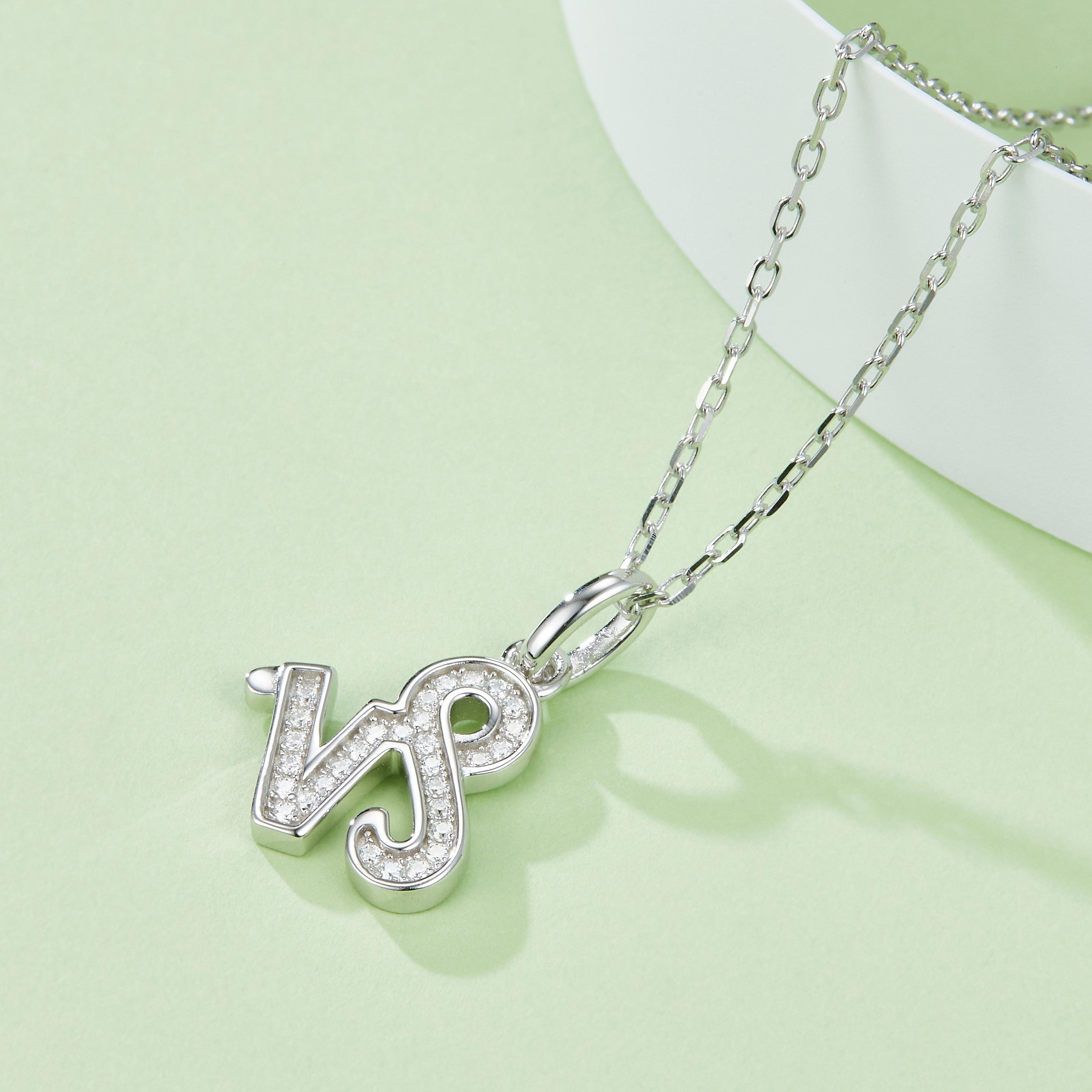 Capricorn zodiac pendant necklace, white gold vermeil setting with sparkling pavé