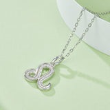 Leo zodiac pendant with moissanite stones, bail and link chain detail, white gold
