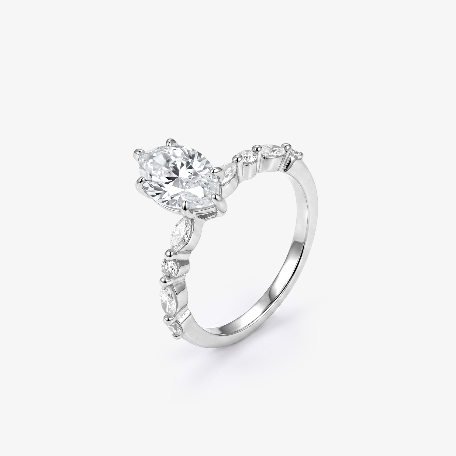 Marquise Moissanite Round Shoulder Band Ring