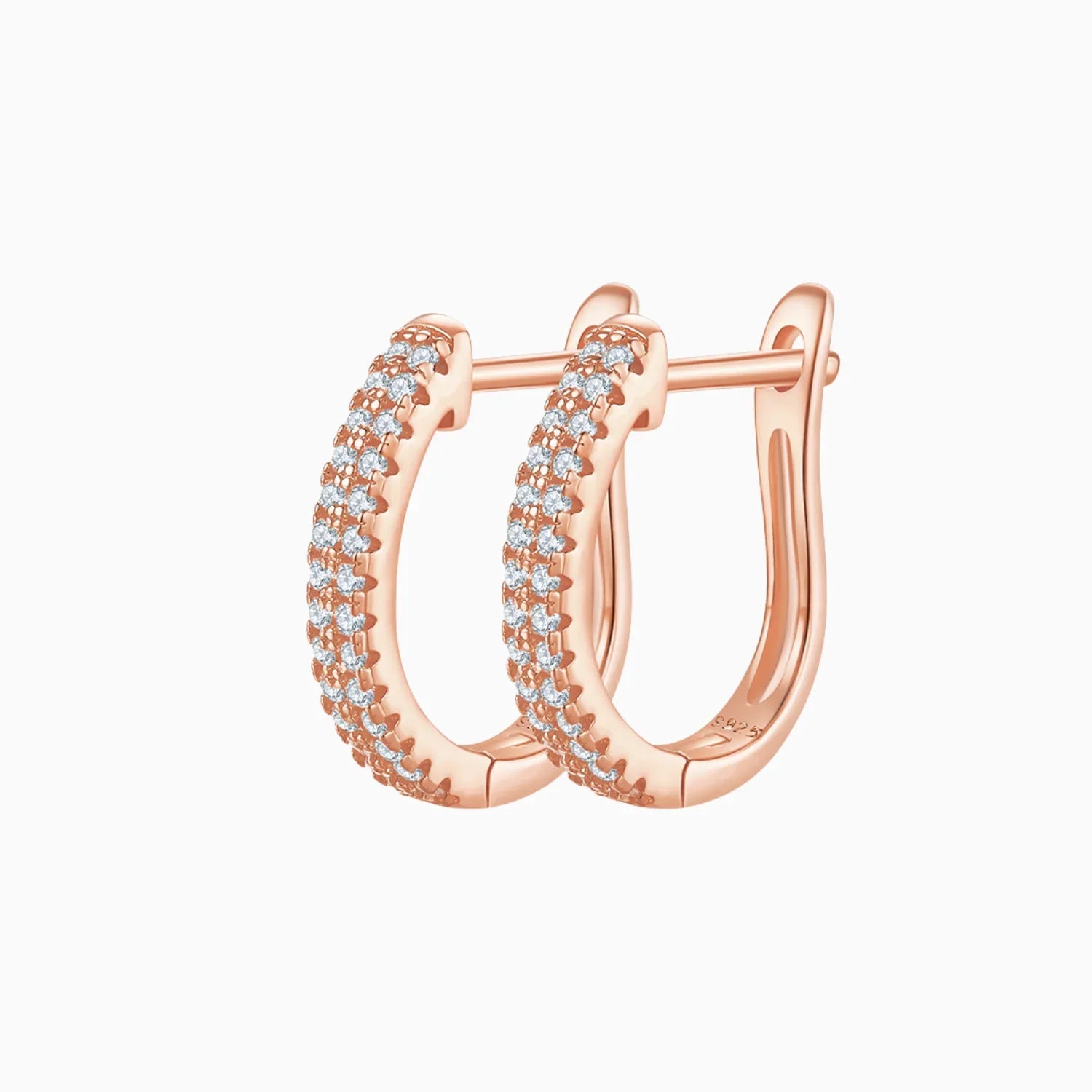 Huggie hoop earrings with double-row Pavé, rose gold vermeil, bright stones