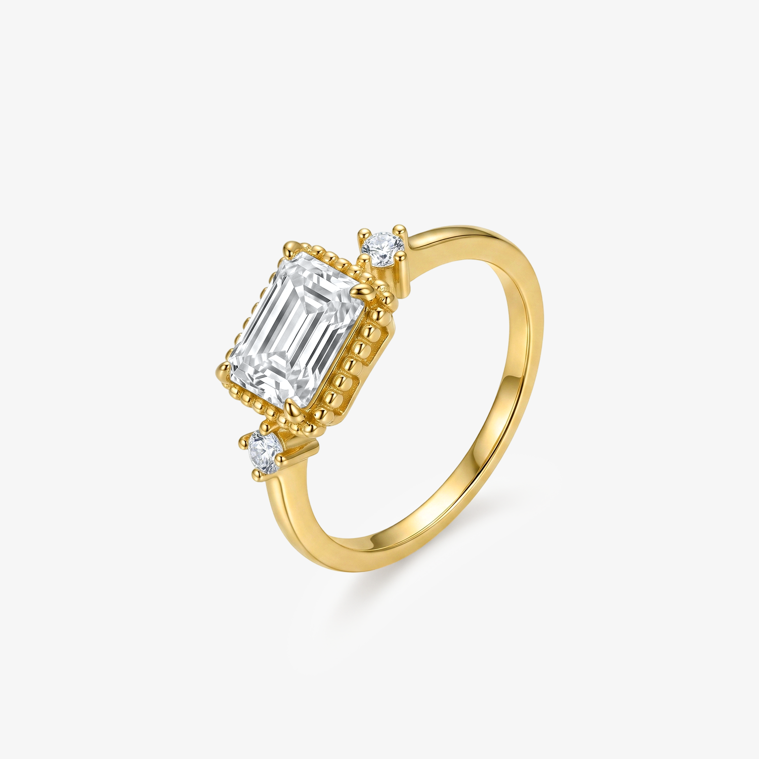 Emerald Moissanite Milgrain Vintage Gold Ring