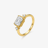 Emerald Moissanite Milgrain Vintage Gold Ring