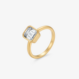 Emerald Moissanite Bezel Solitaire Gold Ring