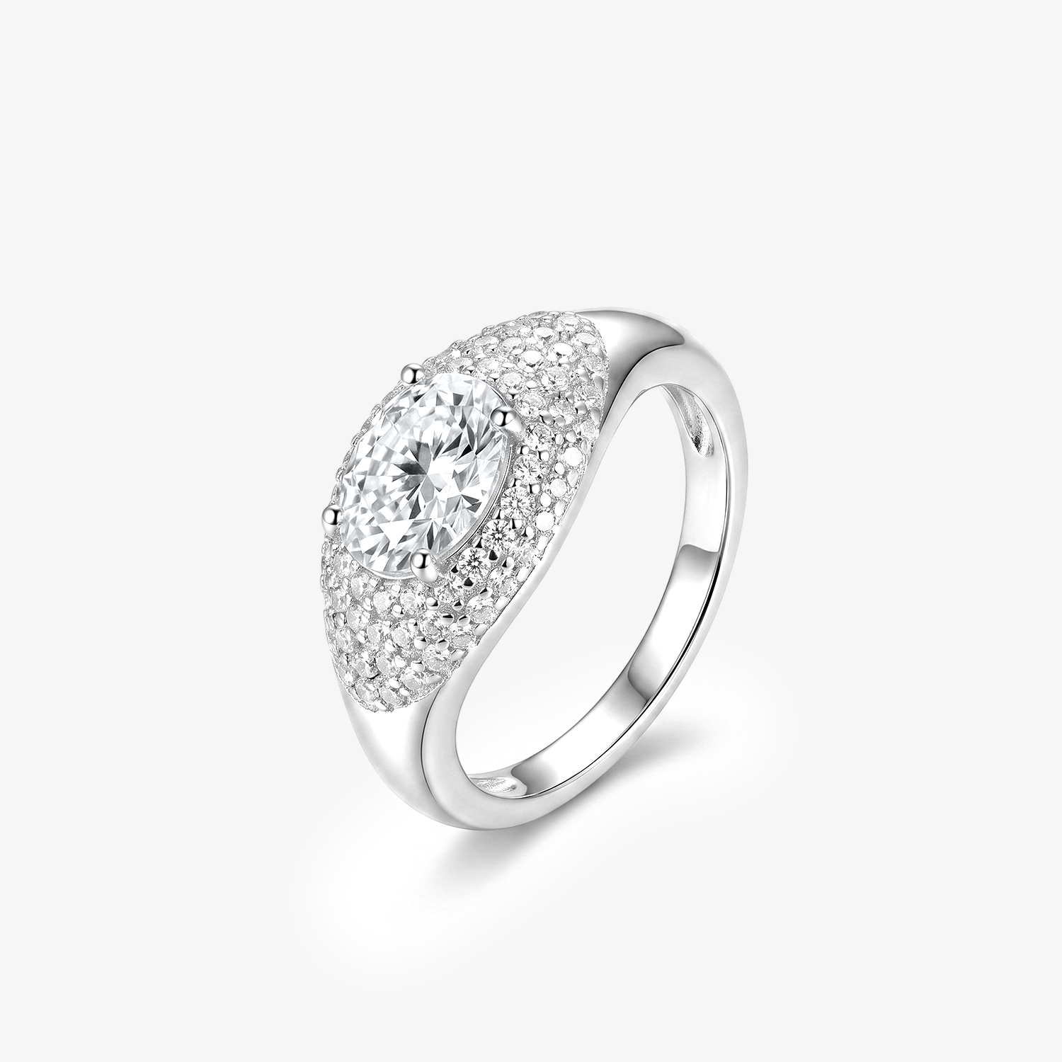 Oval Moissanite Dome Pavé Ring
