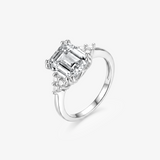 Emerald Moissanite Cluster Side Stone Ring