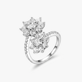 Round Moissanite Double Flower Bypass Ring