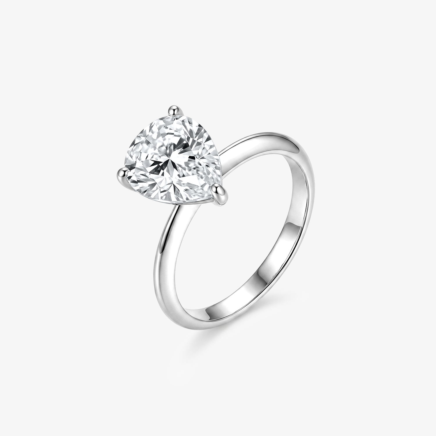 Pear Moissanite Solitaire Plain Band Ring