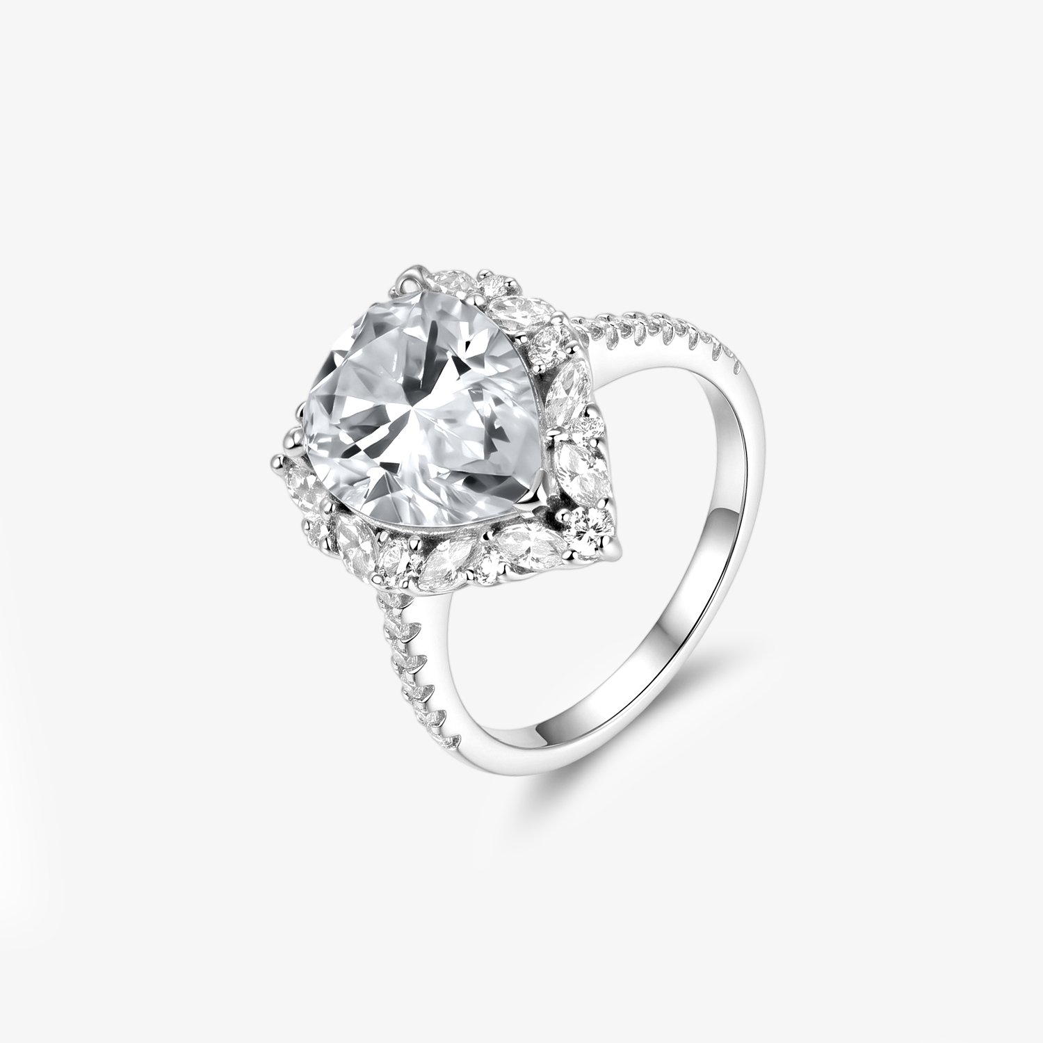 Pear Moissanite Marquise Halo Pavé Ring
