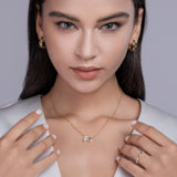 Yellow gold vermeil toi et moi necklace with marquise and emerald-cut moissanite