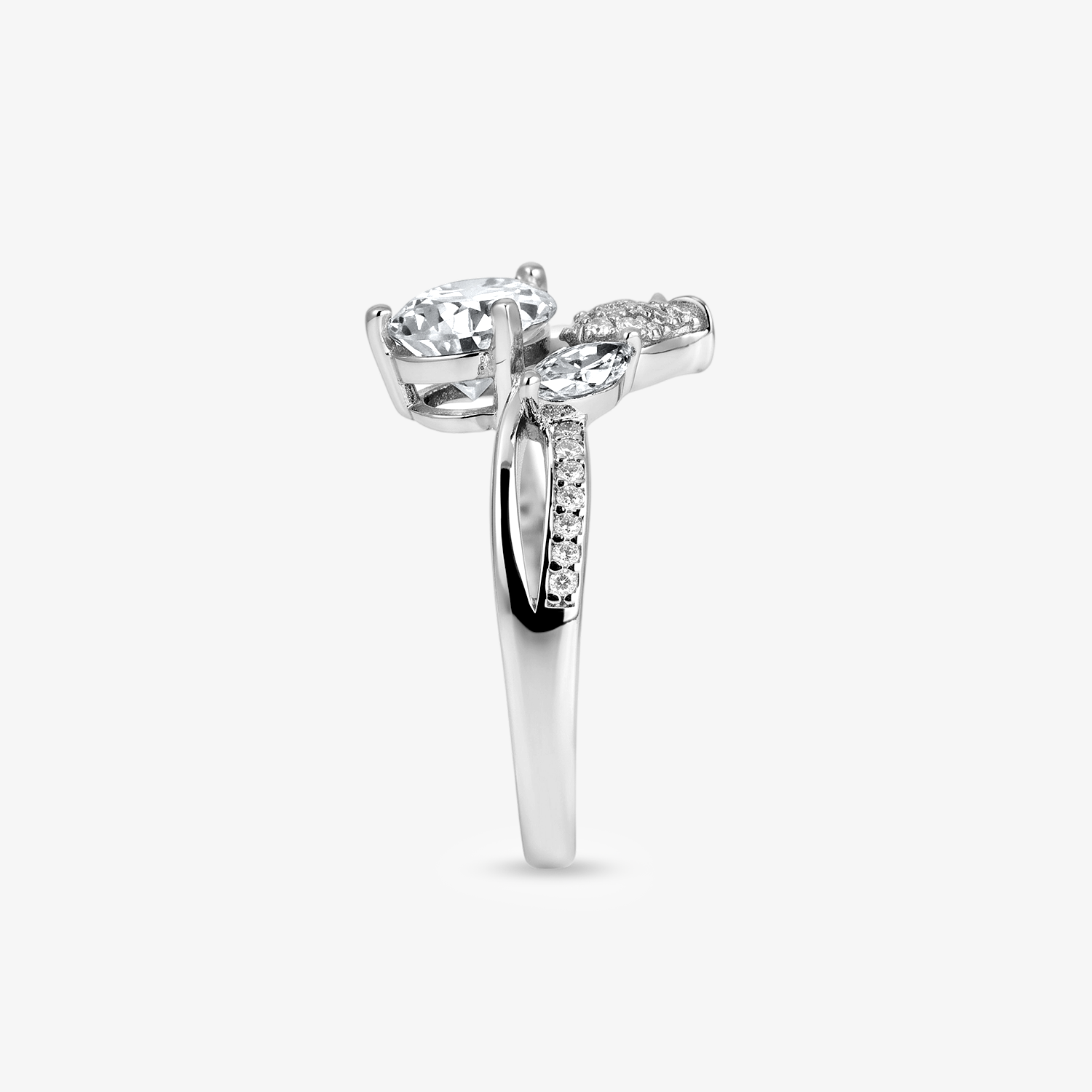Pear Moissanite Butterfly Wing Pavé Ring