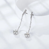 Chain-drop moissanite earrings with pavé bar posts and round stones in prong settings