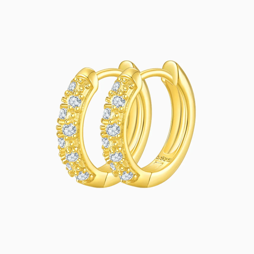 Half pavé moissanite huggie hoops in yellow gold vermeil, hoop with sparkling half row stones