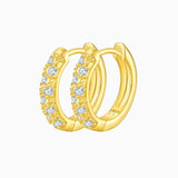 Half pavé moissanite huggie hoops in yellow gold vermeil, hoop with sparkling half row stones