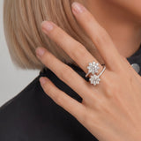 Round Moissanite Double Flower Bypass Ring