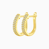 Huggie hoop earrings with double-row Pavé, yellow gold vermeil, all-around stones