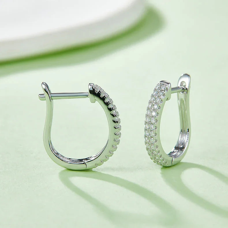 Huggie hoop earrings with double-row Pavé, white gold vermeil, full sparkle