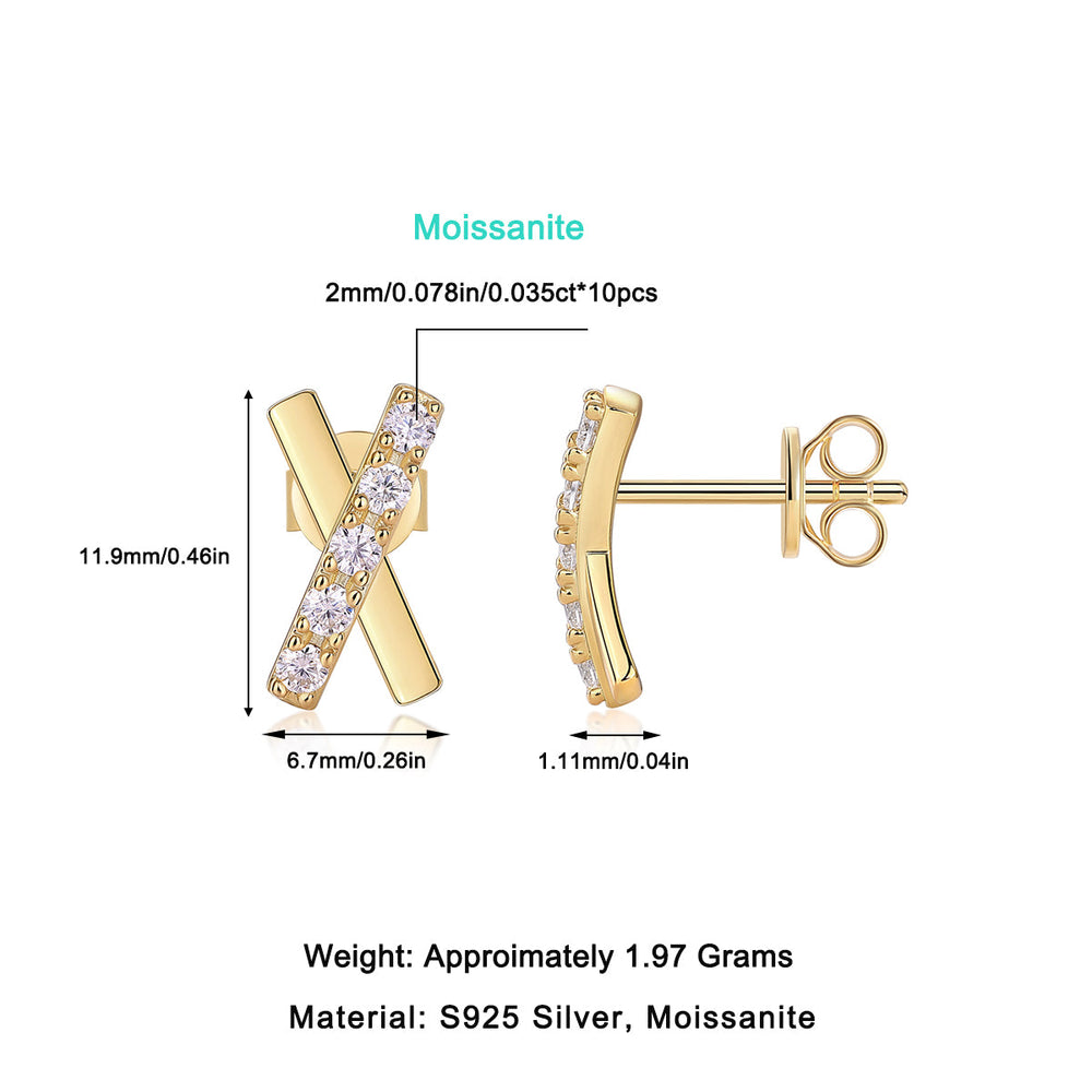 Moissanite cross stud earring diagram with size and weight details