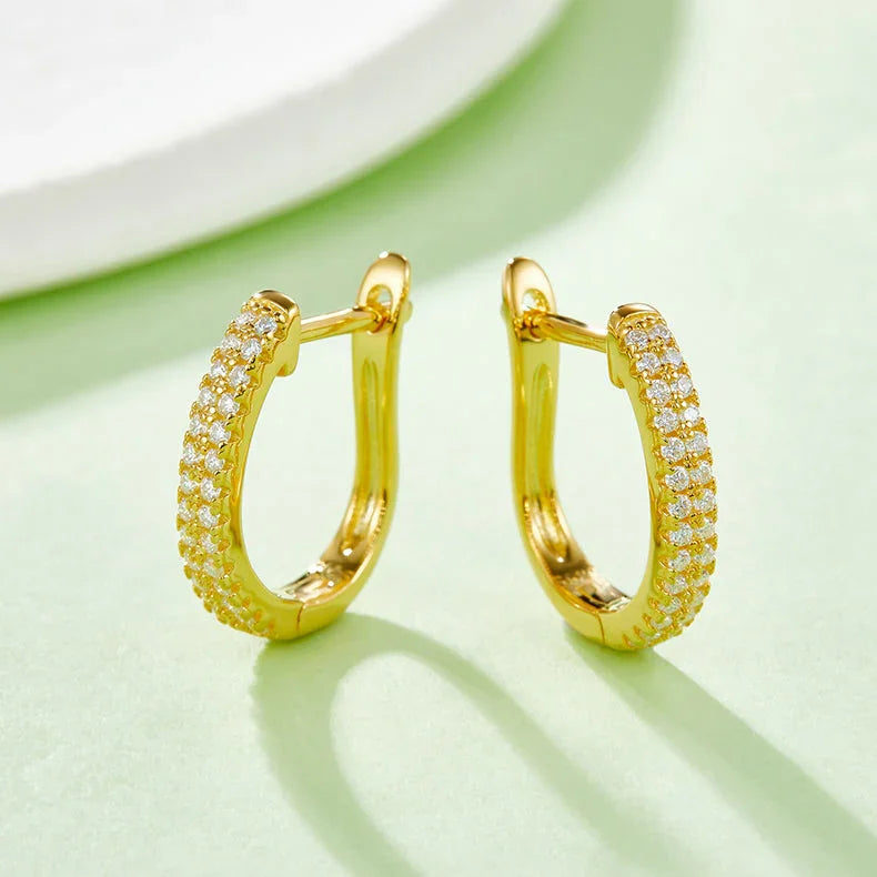 Double-row Pavé Huggie hoops, yellow gold vermeil, full pavé sparkle