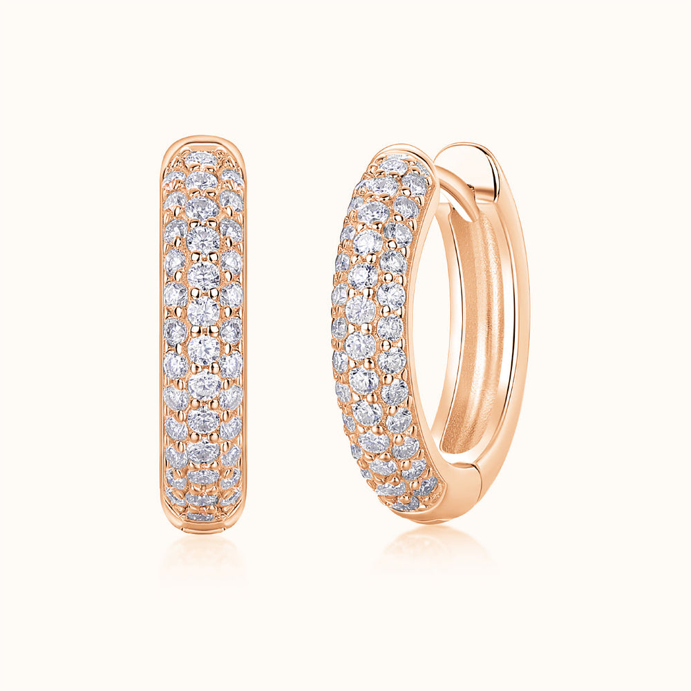 Triple row pavé moissanite huggie hoop earrings—rose gold vermeil