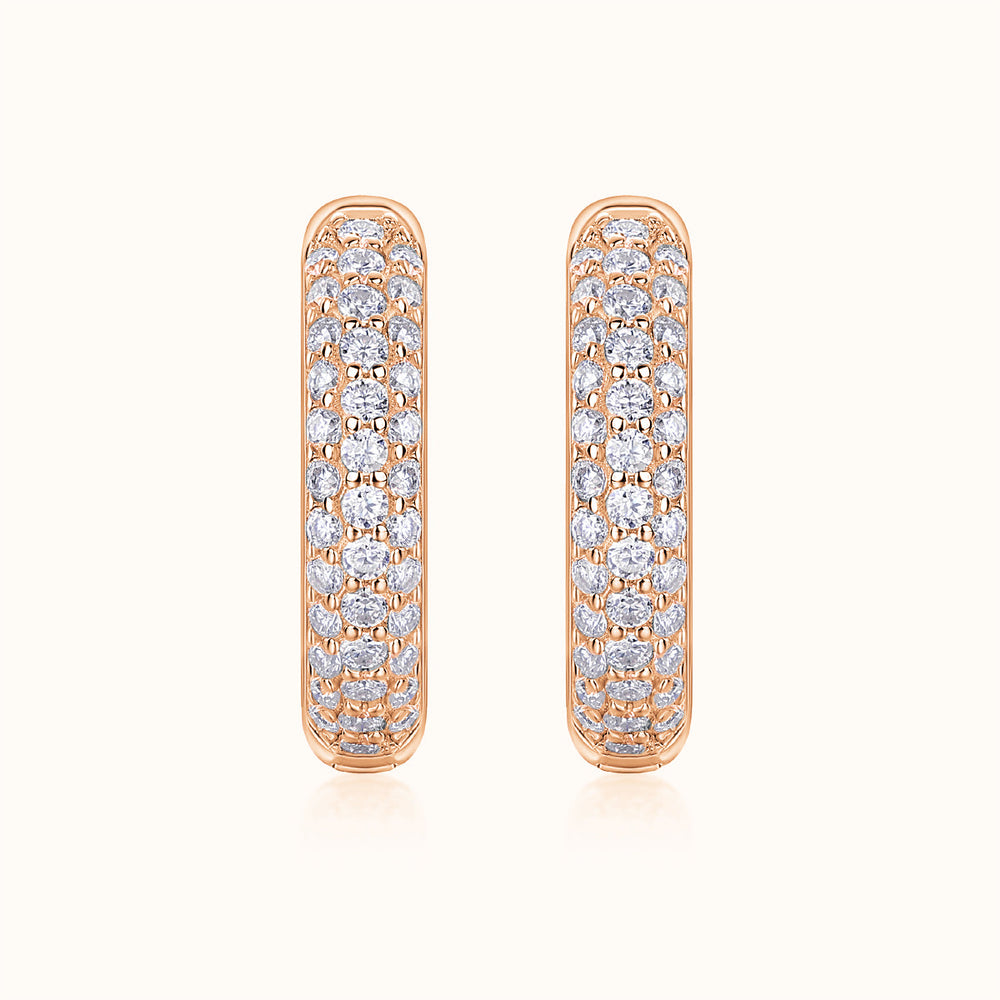 Rose gold vermeil triple pavé moissanite huggie hoops, pair view