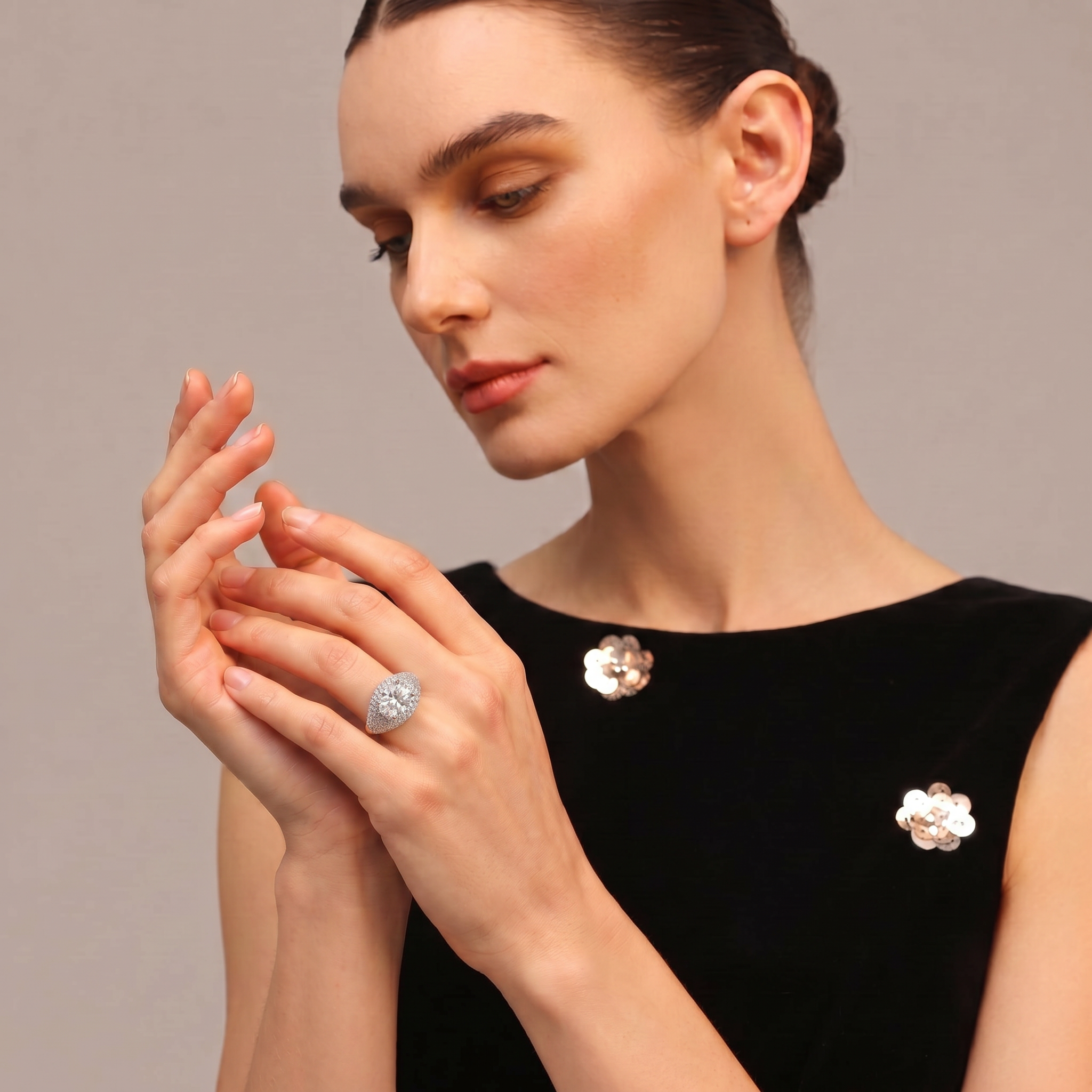 Oval Moissanite Dome Pavé Ring