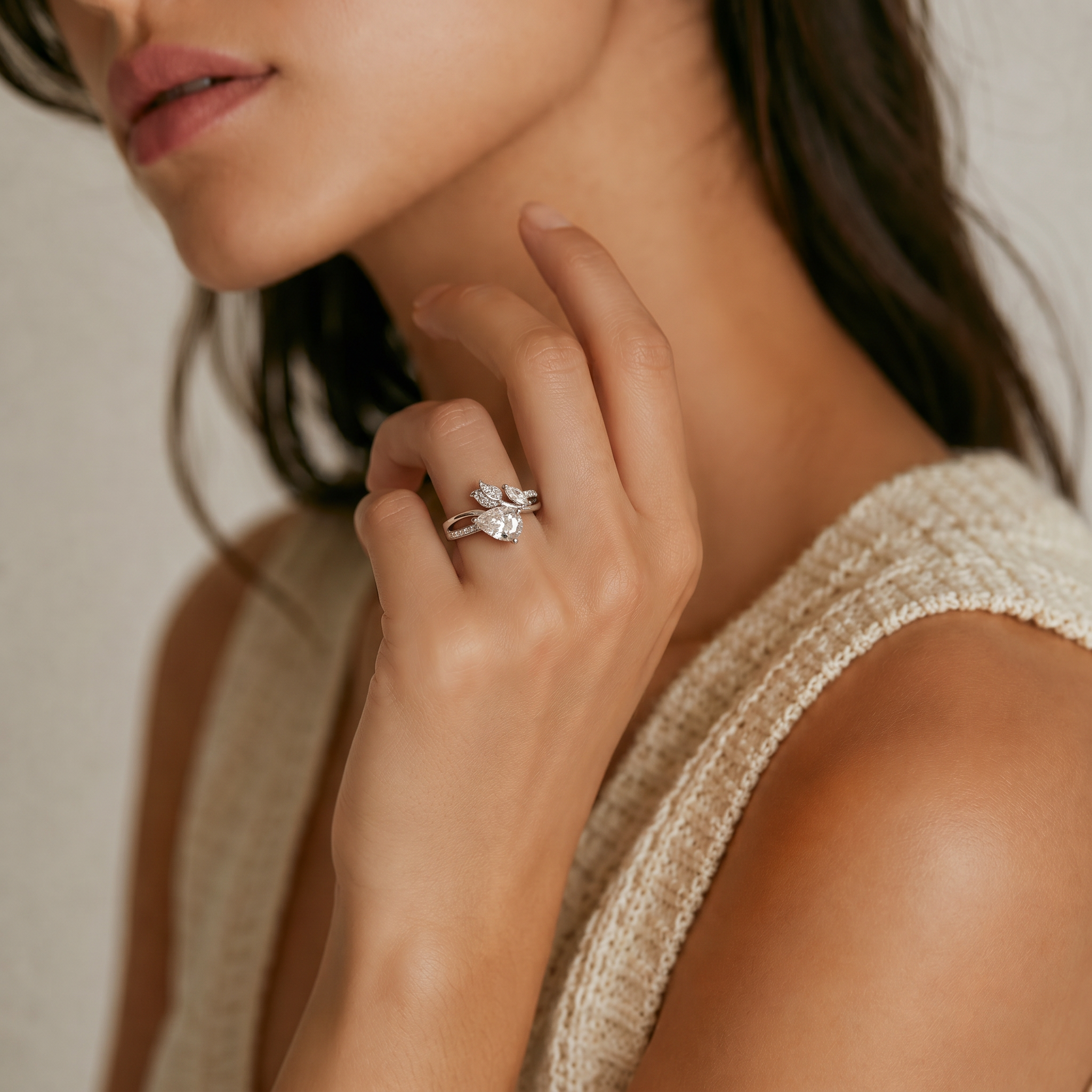 Pear Moissanite Butterfly Wing Pavé Ring