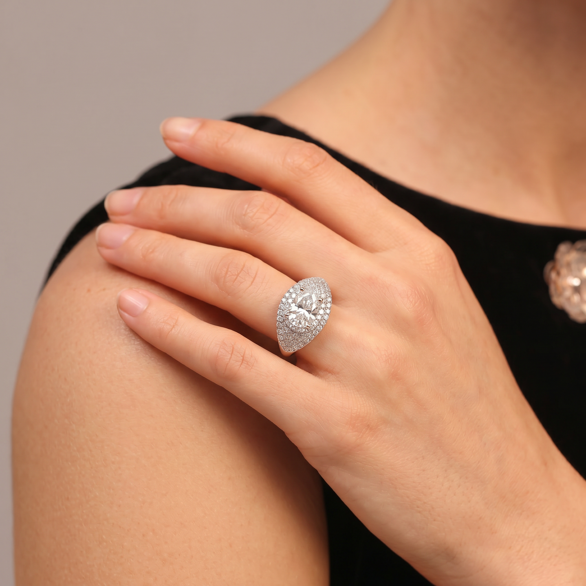 Oval Moissanite Dome Pavé Ring