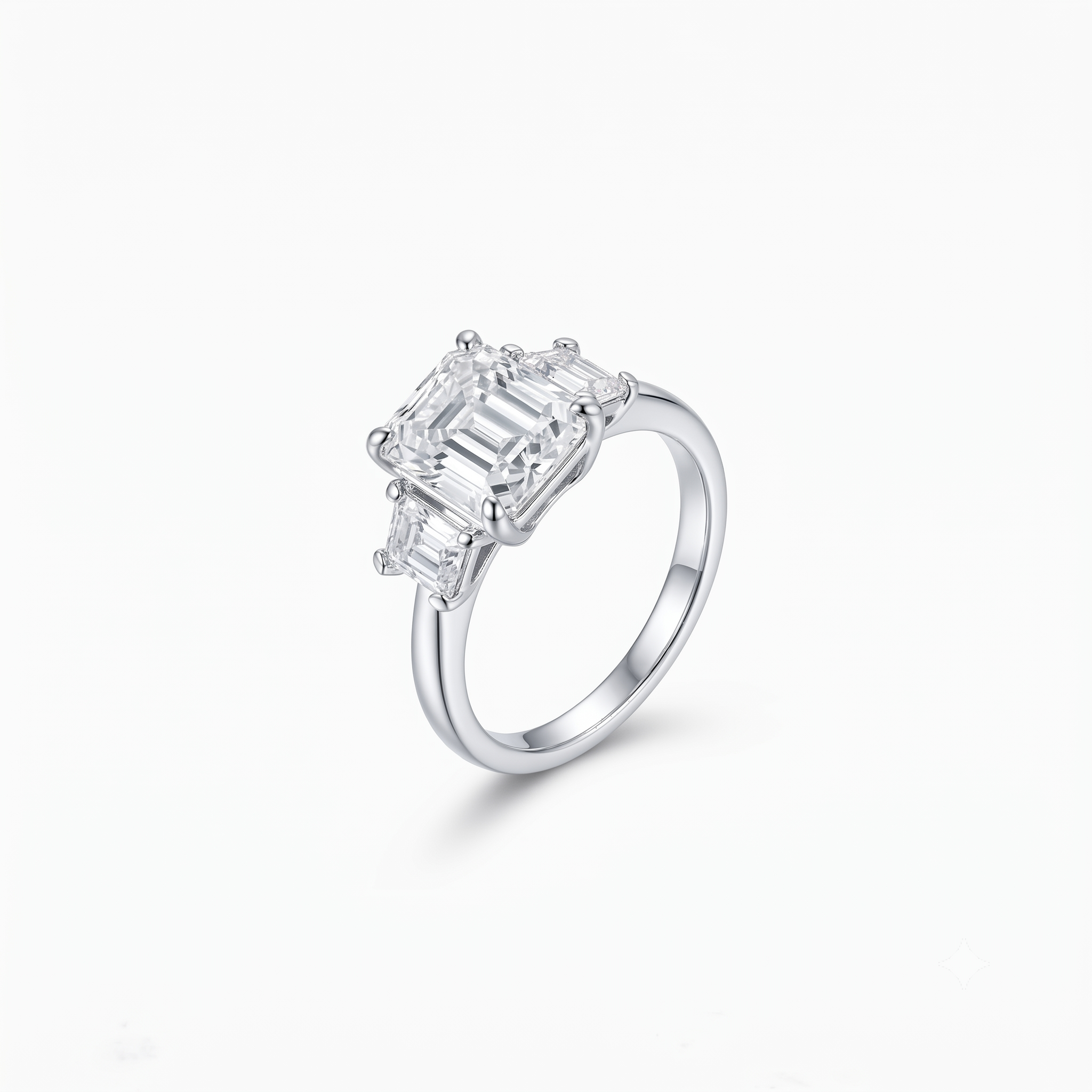 Emerald Moissanite Baguette Three Stone Ring