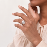 Emerald Moissanite Solitaire Plain Band Ring