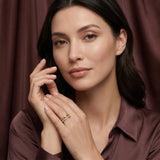 Double-band ring in yellow gold vermeil with twisted rope band, pavé and round stone