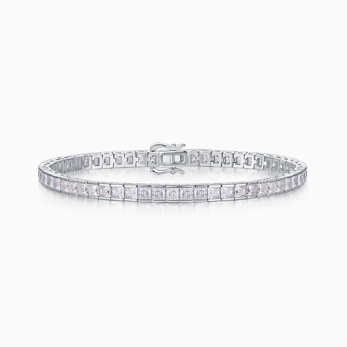 Princess cut moissanite tennis bracelet 6.5 in, silver-toned with square stone row