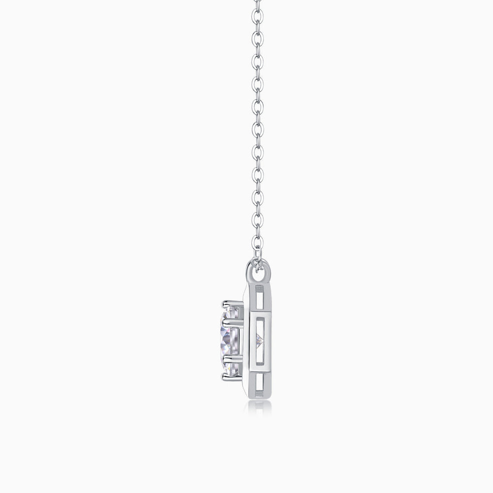 Hexagon pendant bail and round brilliant stone on chain, white gold vermeil