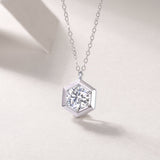 Hexagon moissanite pendant with round brilliant stone, white gold vermeil