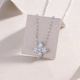 Floral moissanite cluster pendant on link chain, white gold vermeil