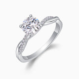 Round cut moissanite pavé wedding ring, round center with pavé side stones—white-gold vermeil