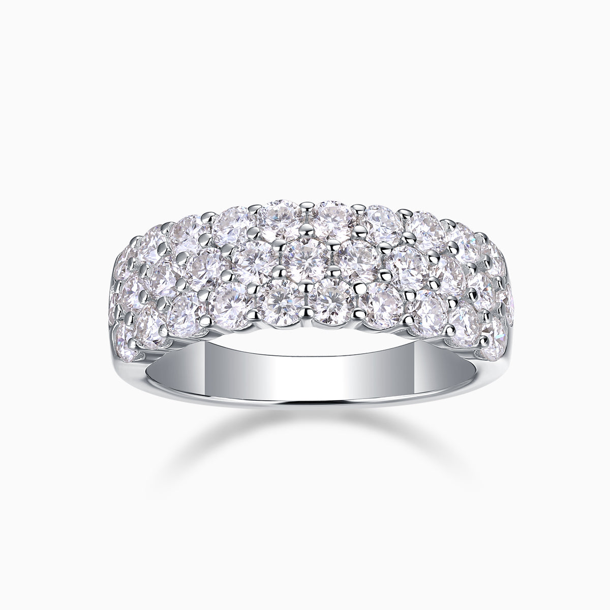 Triple-row moissanite eternity band in white gold vermeil, sparkling round stones