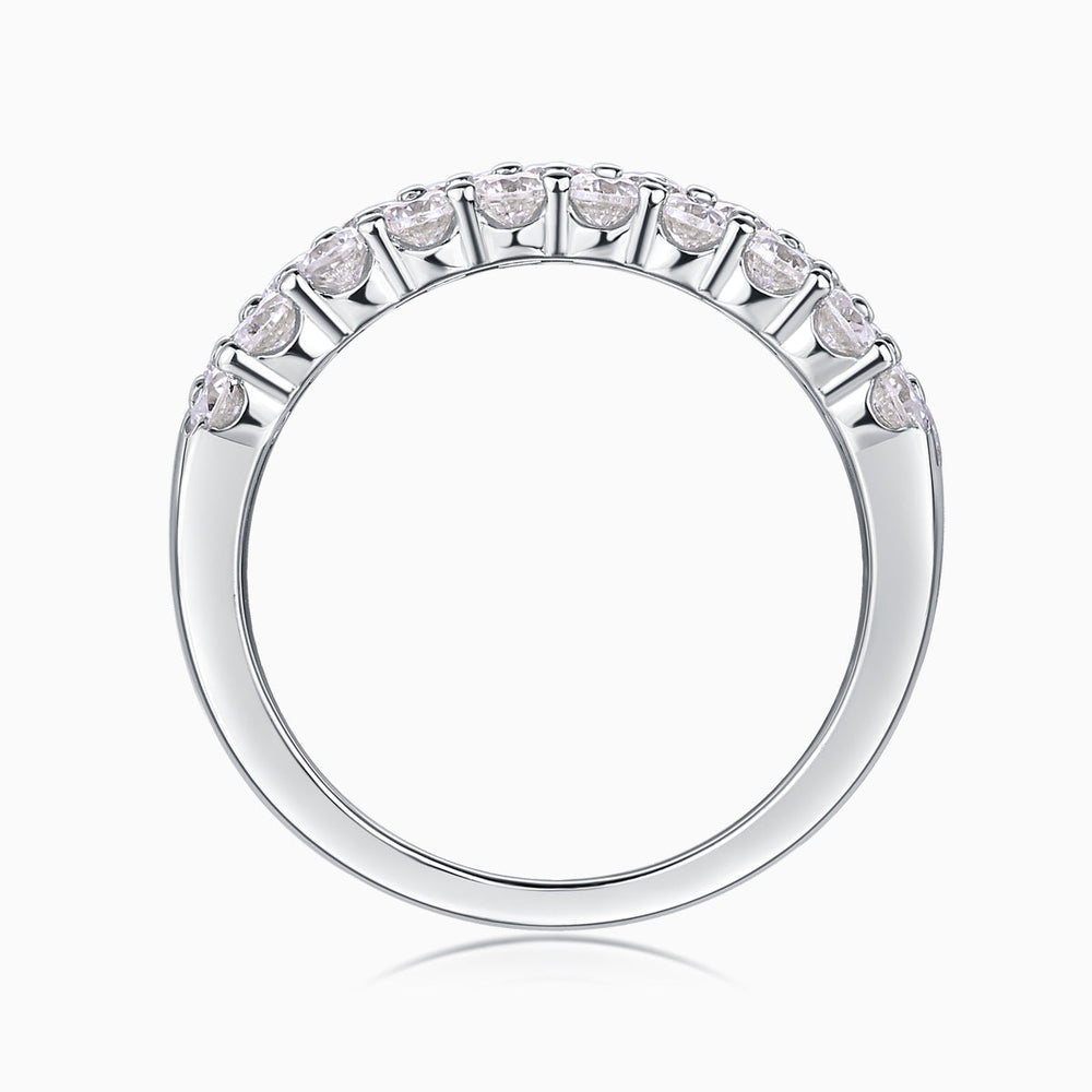 Inside view of white gold vermeil triple-row eternity band with round stones