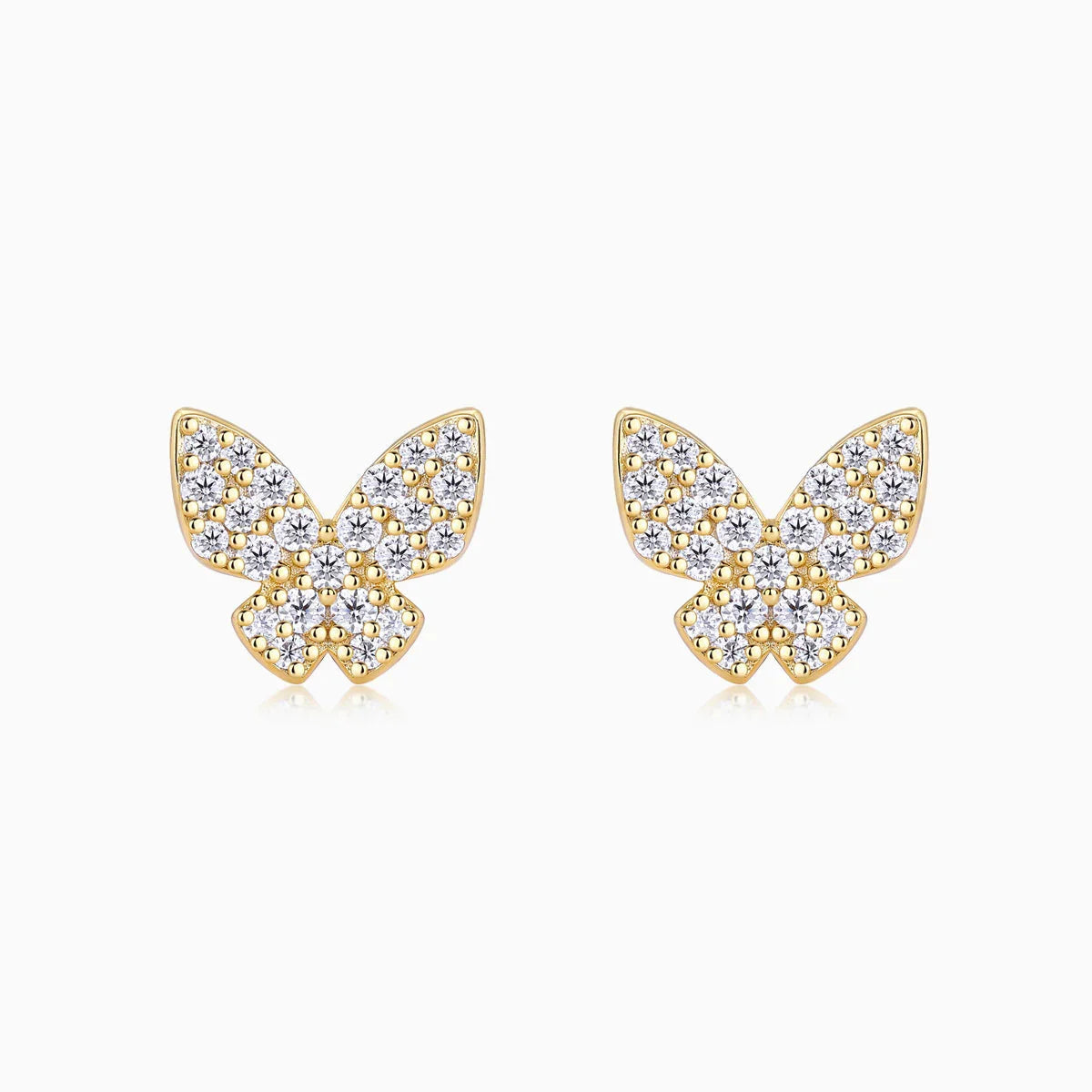 Butterfly stud earrings in yellow gold vermeil with pavé moissanite detail
