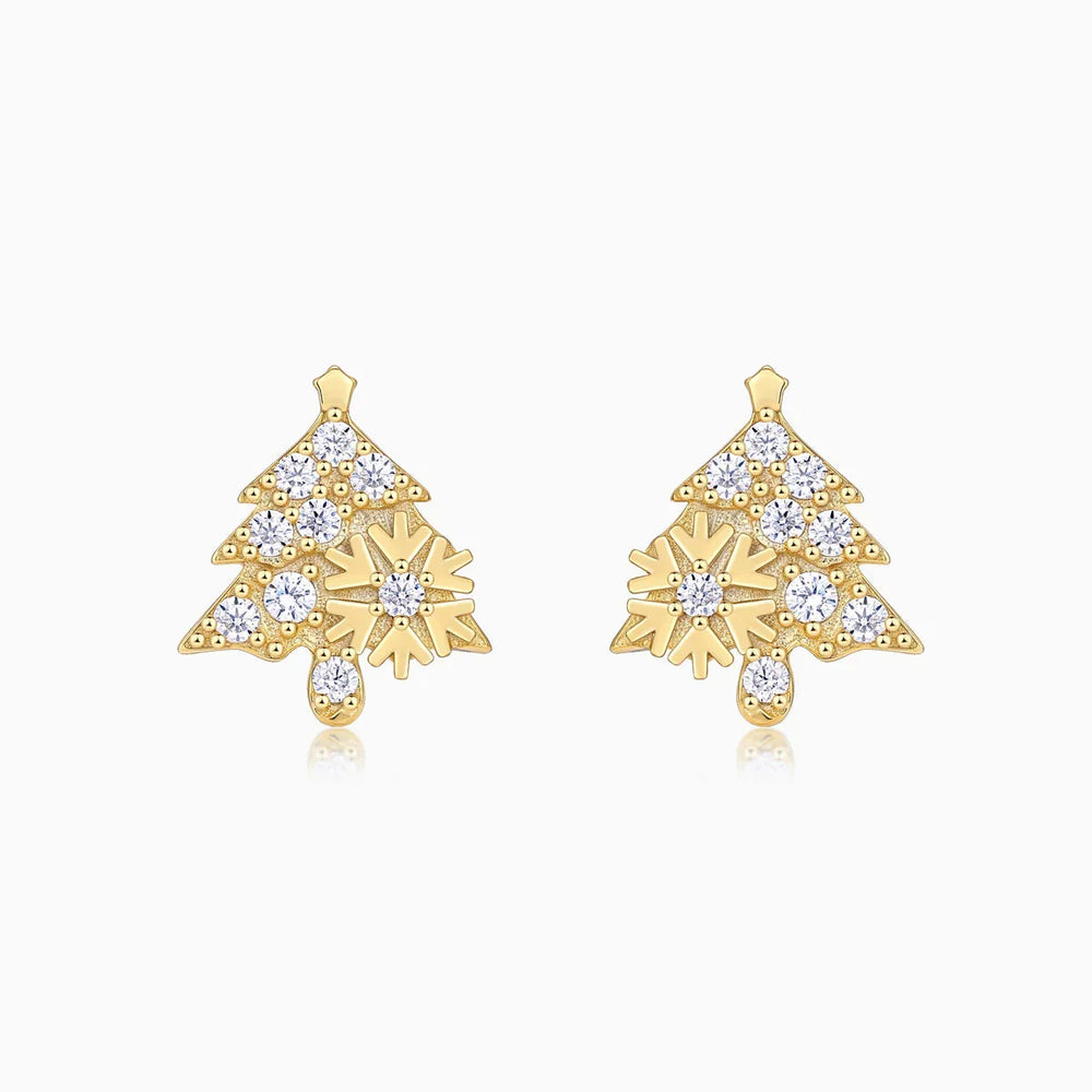 Christmas tree moissanite stud earrings in white gold vermeil, sparkling stone design