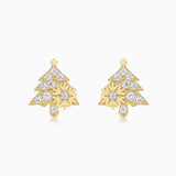 Christmas tree moissanite stud earrings in white gold vermeil, sparkling stone design