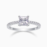 White-gold vermeil ring with princess-cut center moissanite and pavé stones