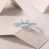 Princess-cut moissanite ring with pavé band, white-gold vermeil center setting