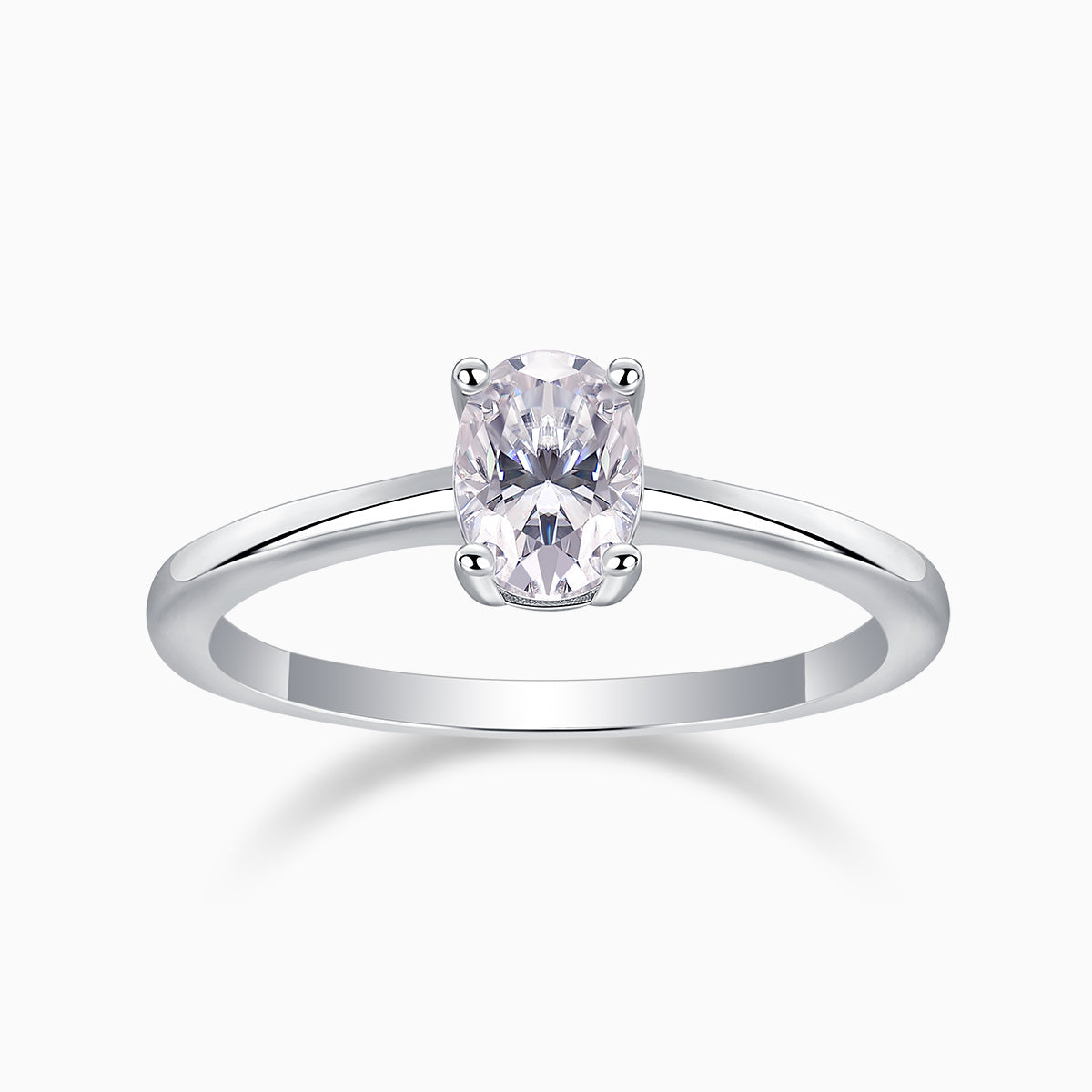 Ovaler Solitär-Moissanit-Ring in White-Gold-Vermeil, vierfassige Zargen